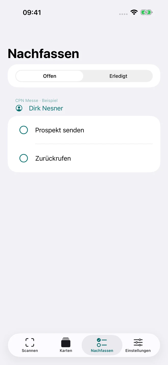 Offene Aufgaben zum Messekontakt unter Nachfassen